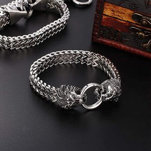 Silver-Double-Lion Bracelet